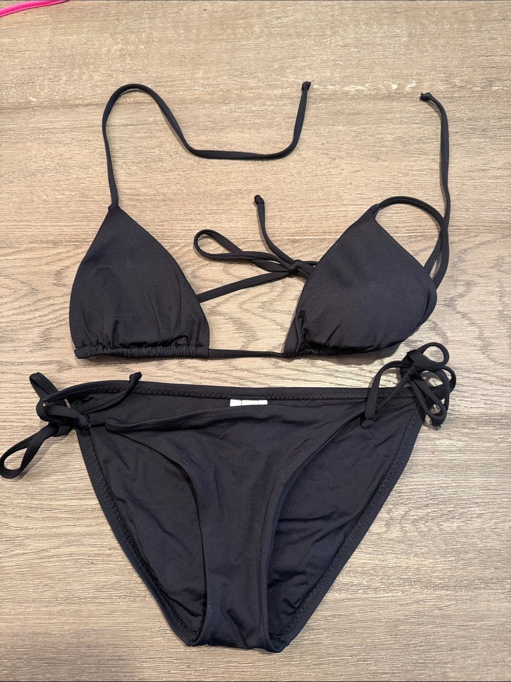 Classic Black Tie-Side Triangle Bikini - Size Small
